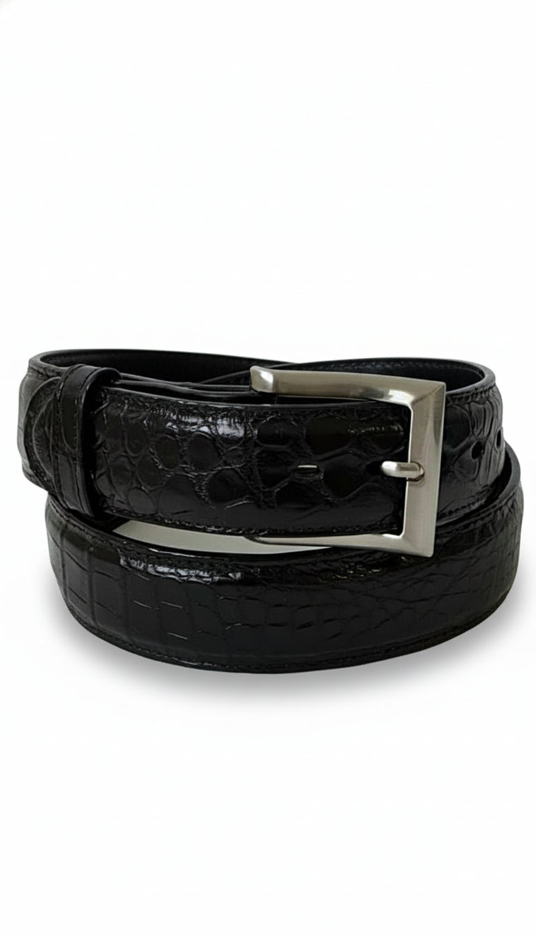 genuine alligator belt silver buckle