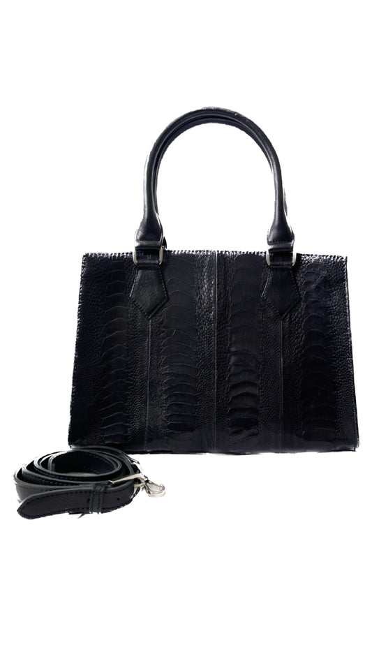 Genuine Ostrich black-leg handbag